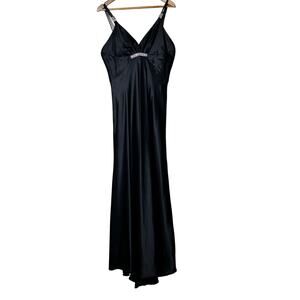 Gunne‎ Sax Jessica McClintock Dress Maxi Size 11 12 Black Satin Jewels